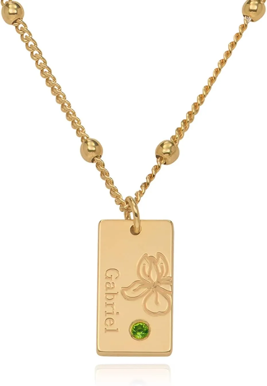 MYKA Personalized Blossom Birth Flower Necklace with Birthstones or Diamond - Link or Bubble Chain - Custom Jewelry