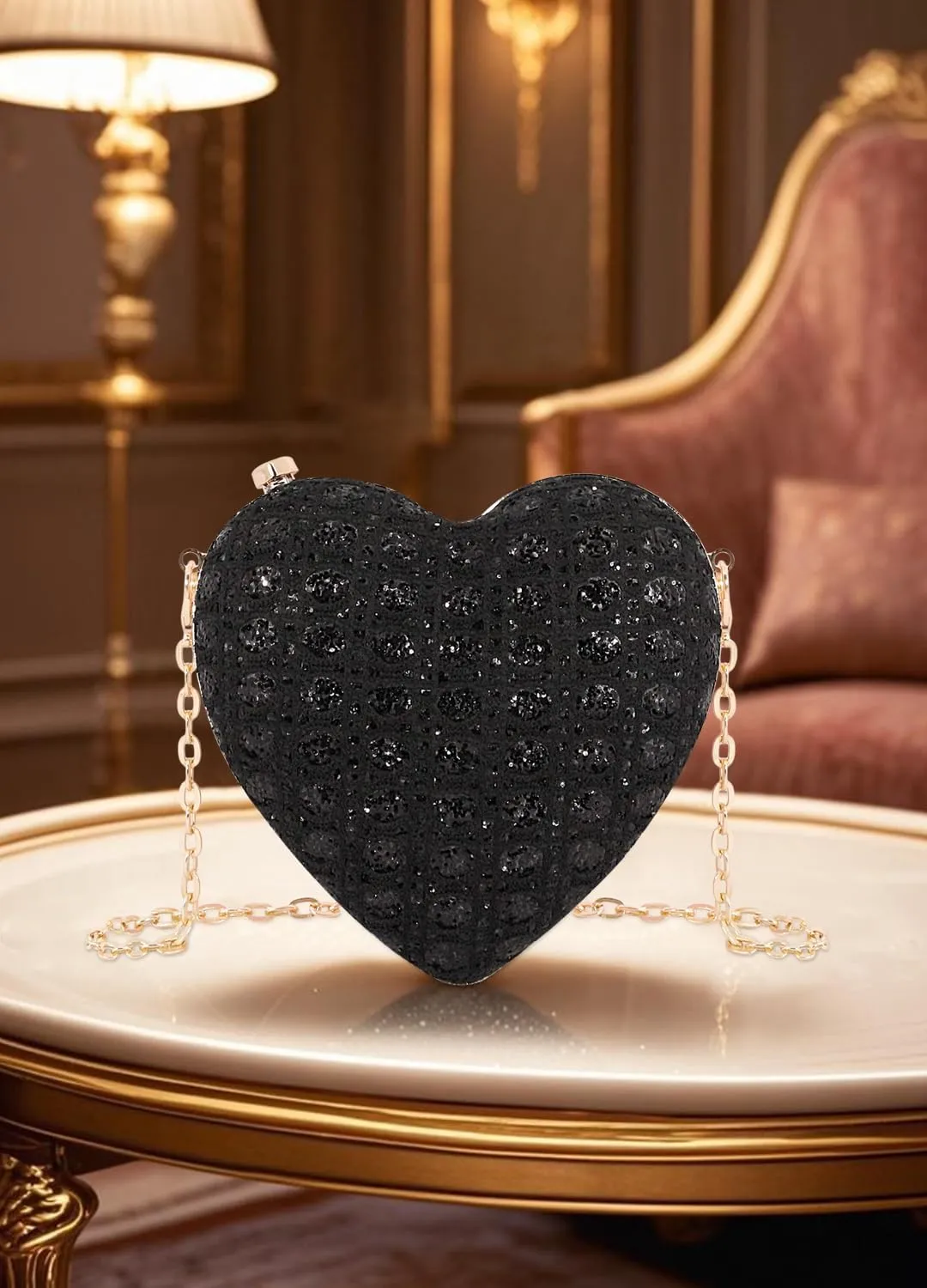 Naimo Women Heart Bag Rhinestone Evening Bag Shoulder Chain Bags Mini Handbag Clutch Wedding Cocktail Party Purse