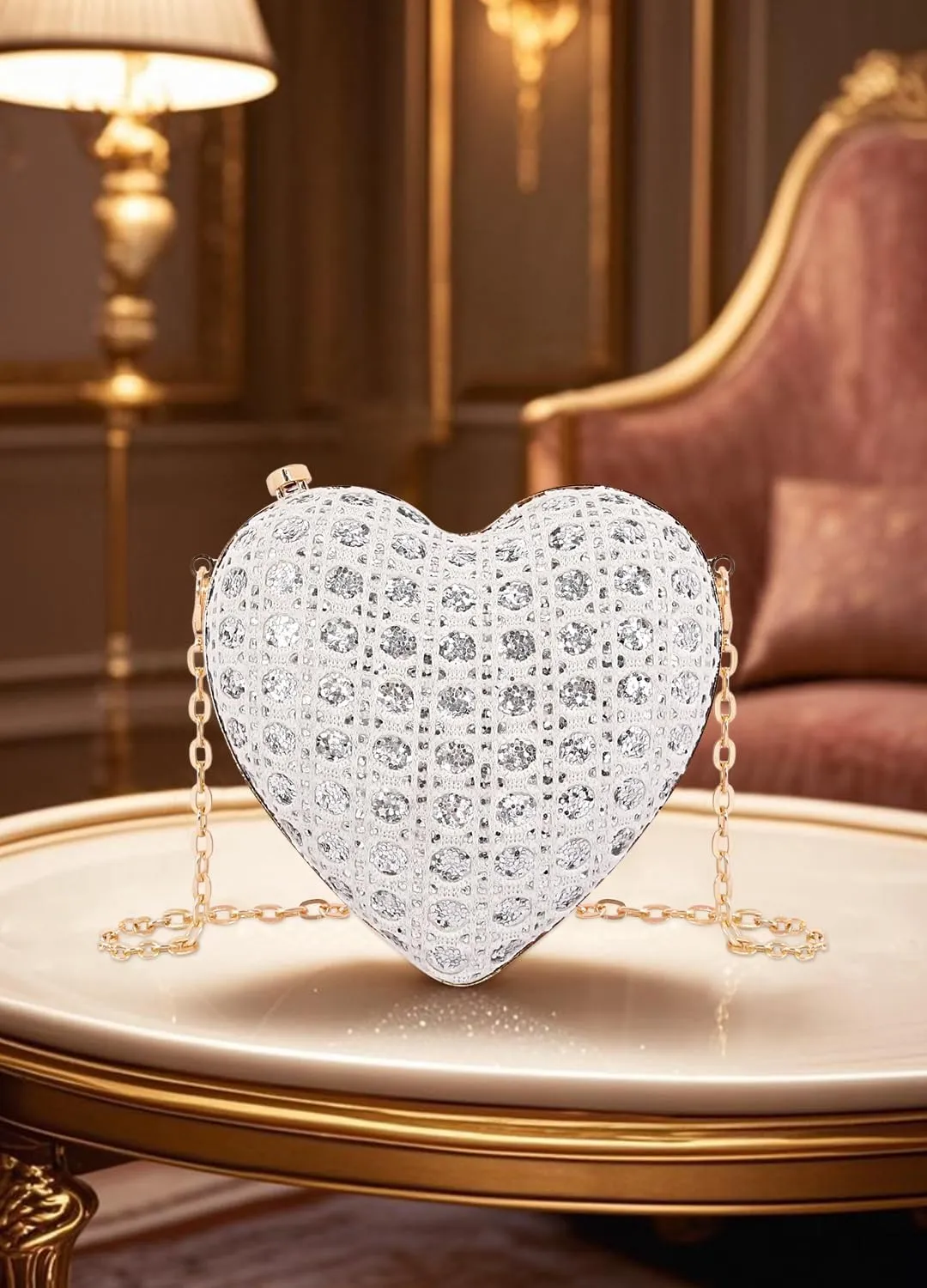 Naimo Women Heart Bag Rhinestone Evening Bag Shoulder Chain Bags Mini Handbag Clutch Wedding Cocktail Party Purse