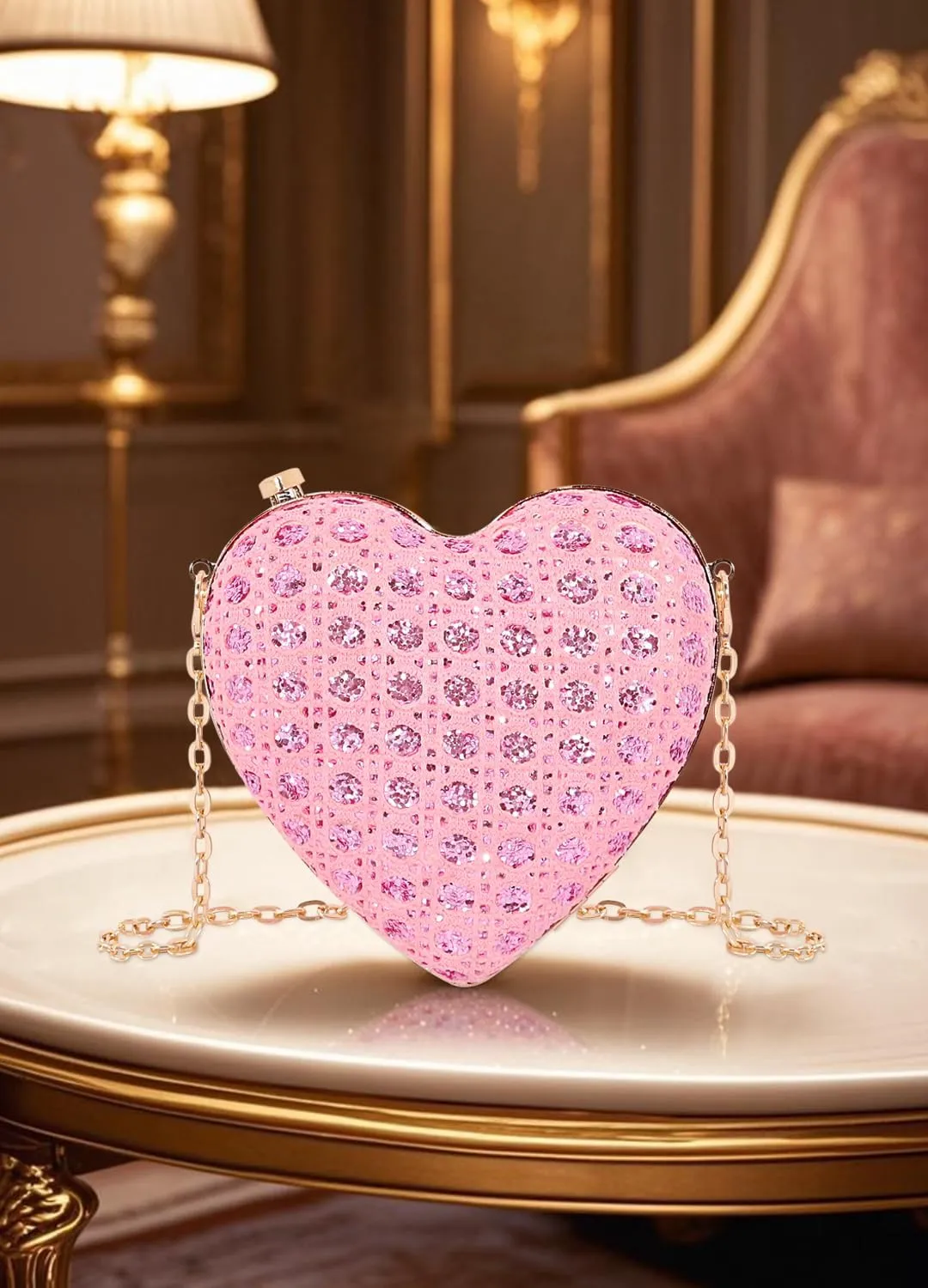 Naimo Women Heart Bag Rhinestone Evening Bag Shoulder Chain Bags Mini Handbag Clutch Wedding Cocktail Party Purse
