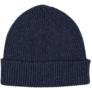 Navy Blue Ribbed Lambswool  Unisex Beanie