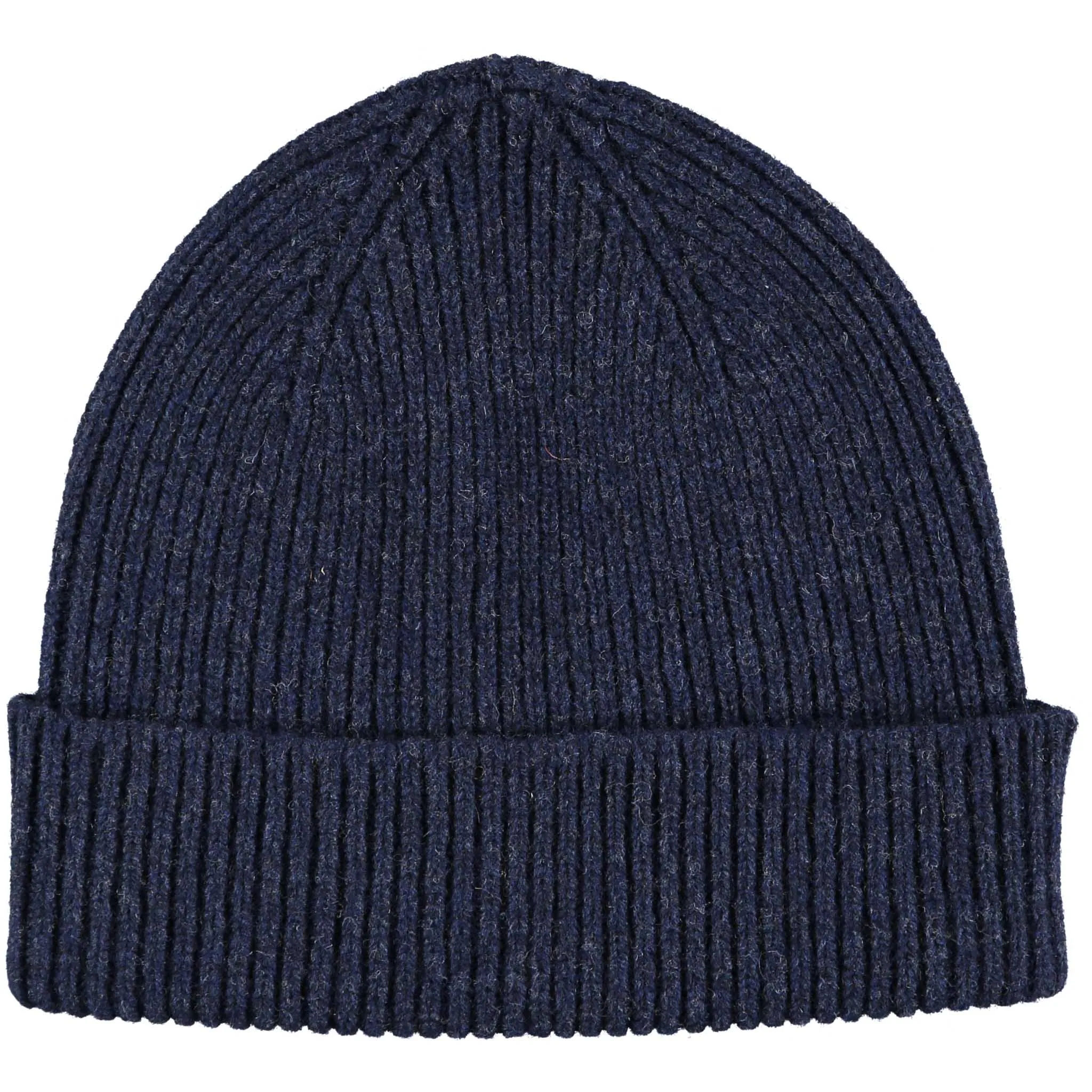 Navy Blue Ribbed Lambswool  Unisex Beanie