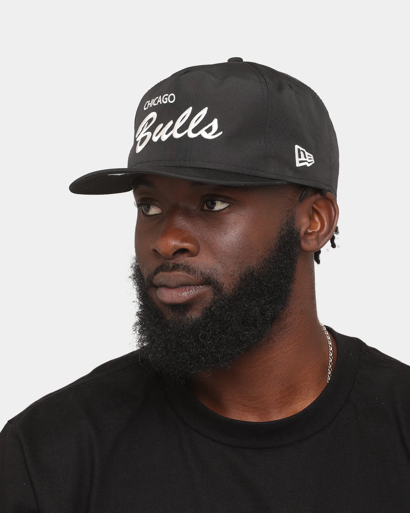 New Era Chicago Bulls 'Black Chrome Script' Prolight Old Golfer Snapback Black