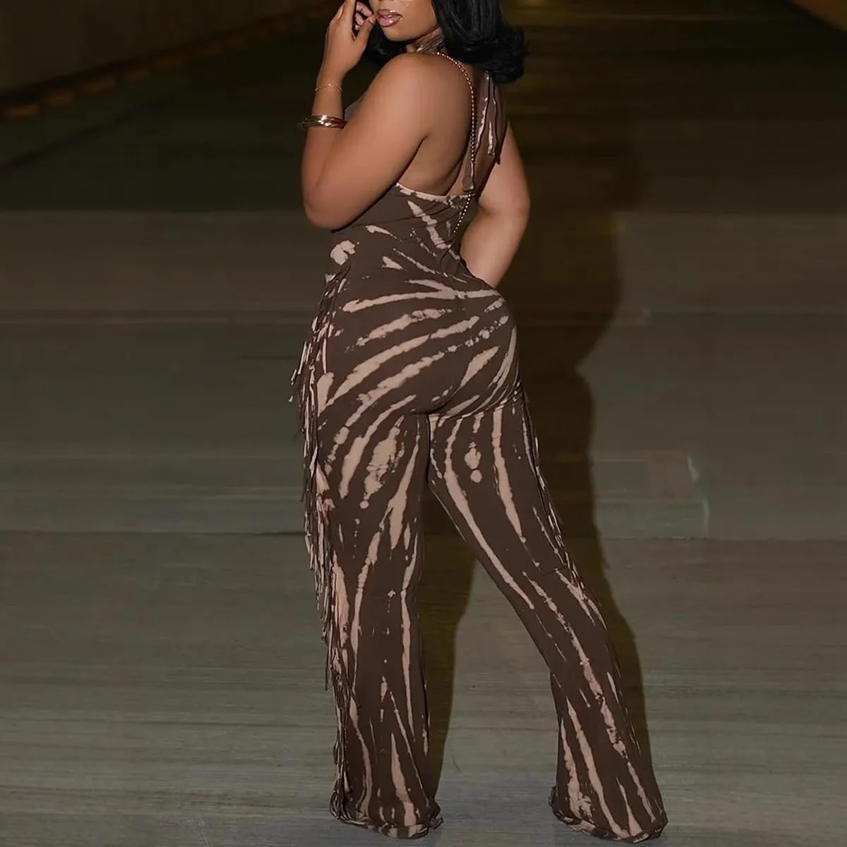 NIFTRIRY Casual Jumpsuits Sleeveless Fringe Side Legging Backless One Piece Jumpsuits for Women