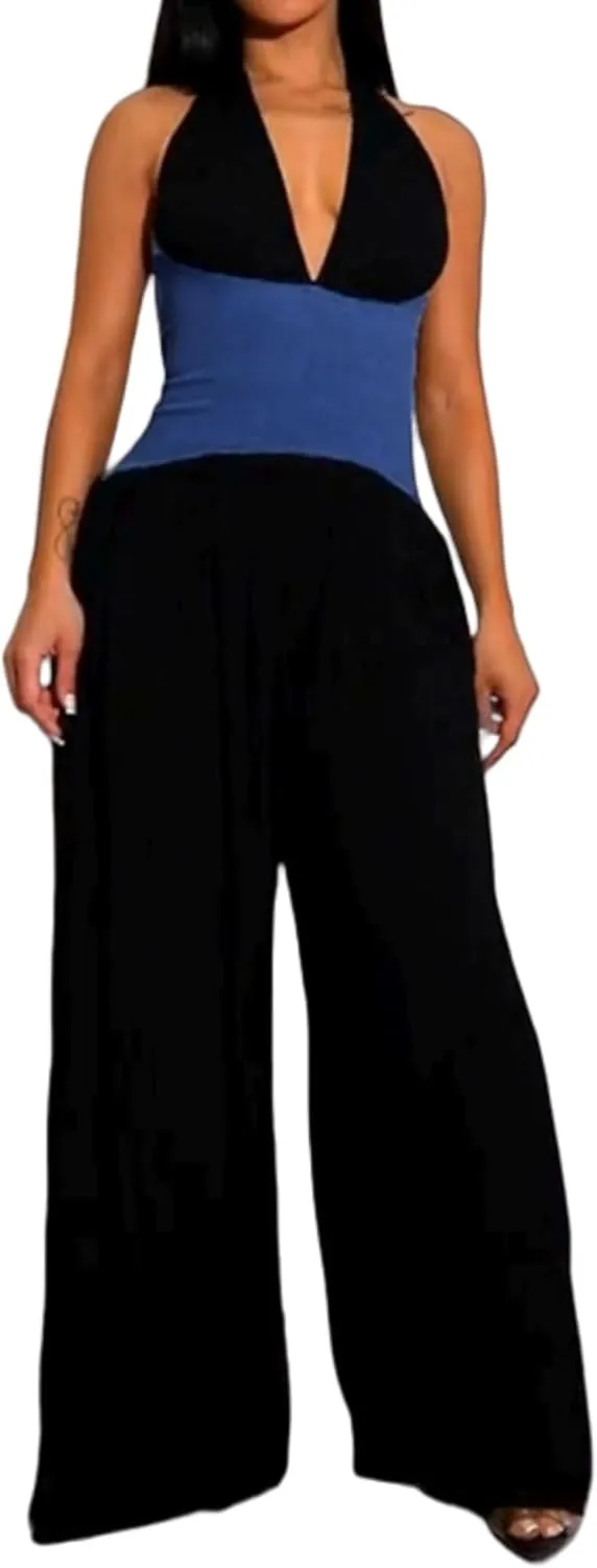 NIFTRIRY One Piece Jumpsuits for Women Sleeveless Halter Neck wide Leg Sexy Jumpsuits for Women Summer Club Outfits
