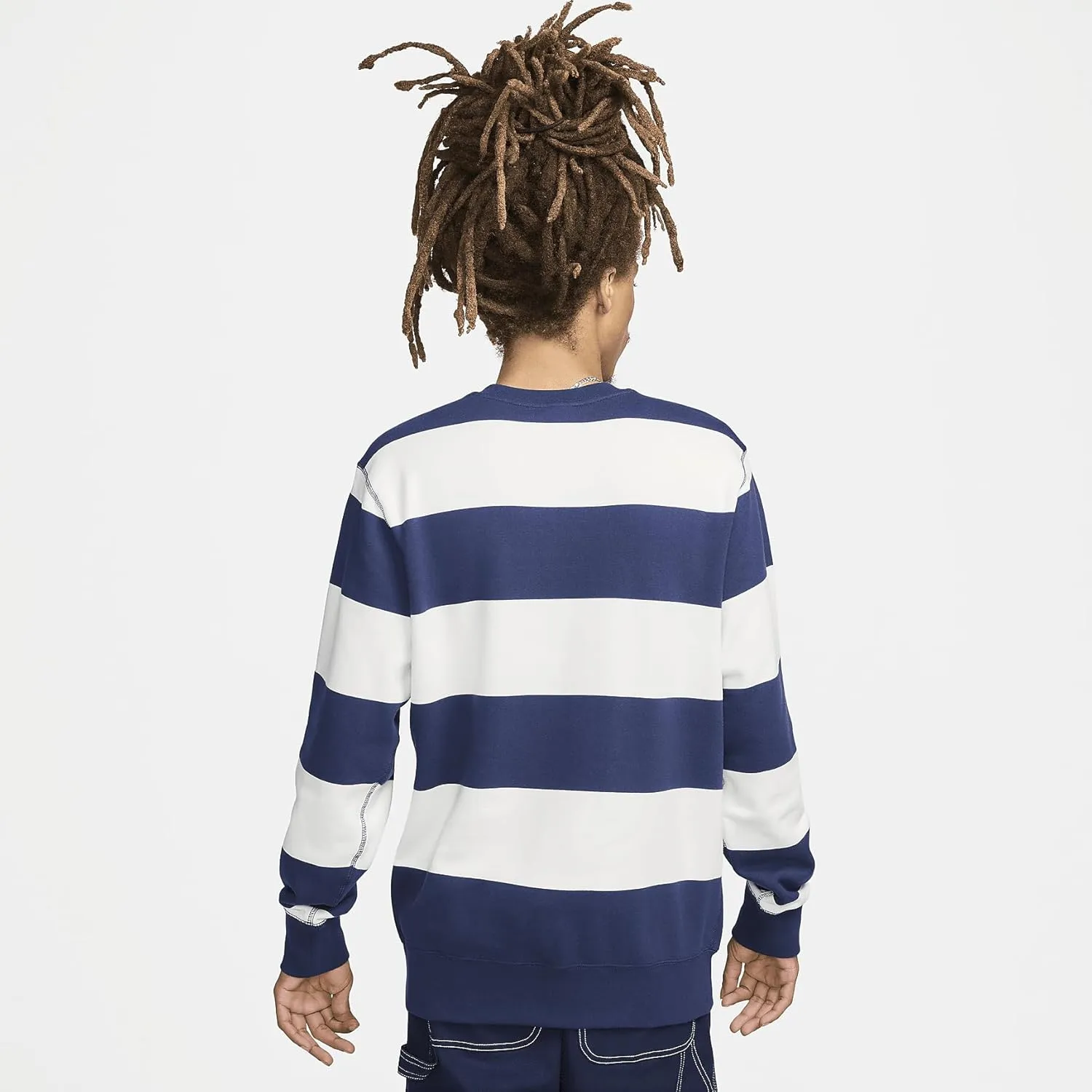 Nike Club Fleece Men's Striped Heavyweight French Terry Crew (FN3106-410, Midnight Navy/Sail/White)