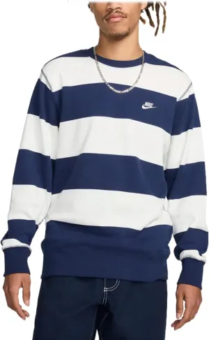 Nike Club Fleece Men's Striped Heavyweight French Terry Crew (FN3106-410, Midnight Navy/Sail/White)