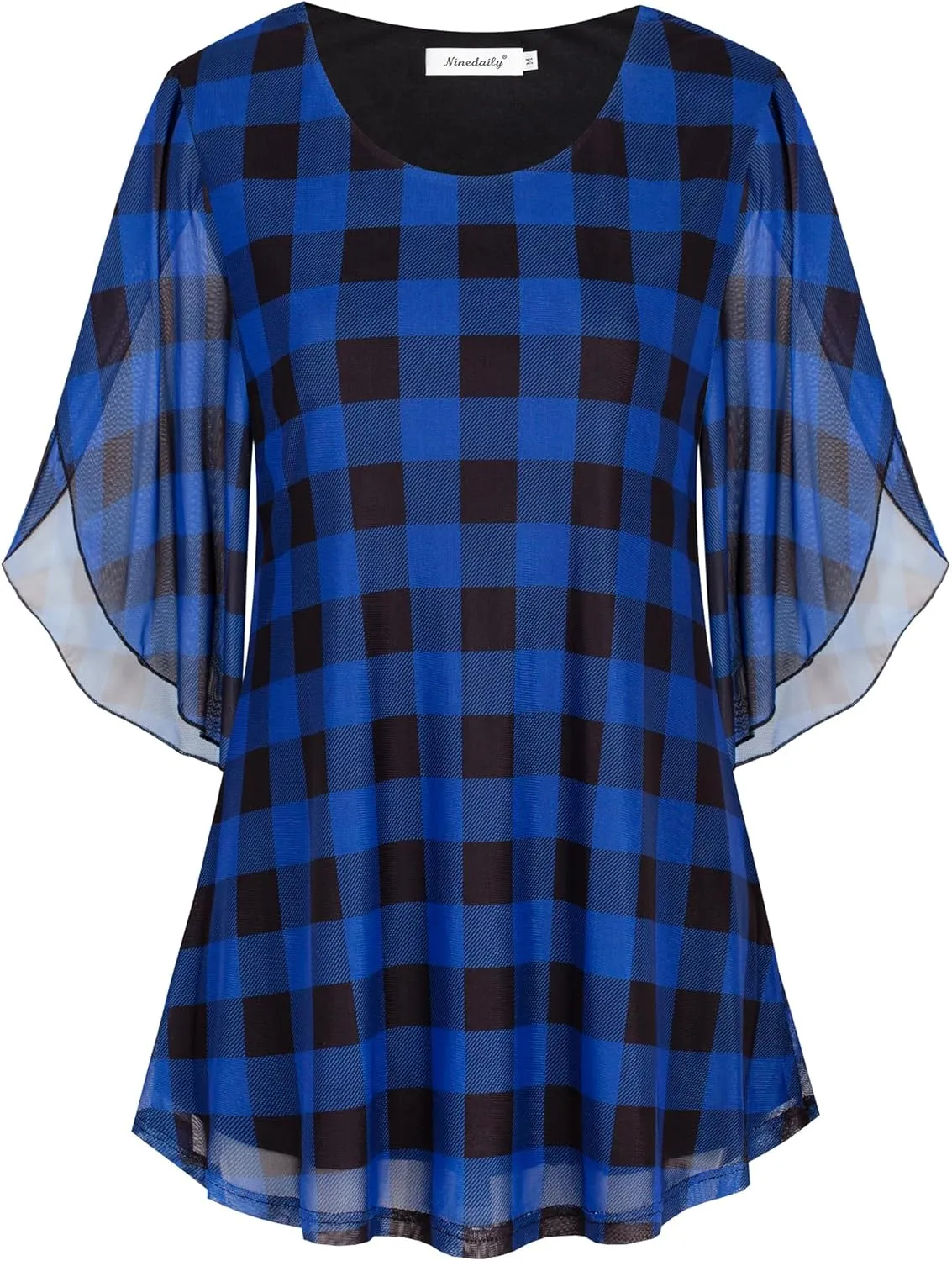 Ninedaily Women's Tops 3/4 Sleeve Blouses Dressy Casual Double Layers Mesh Tunic Shirts