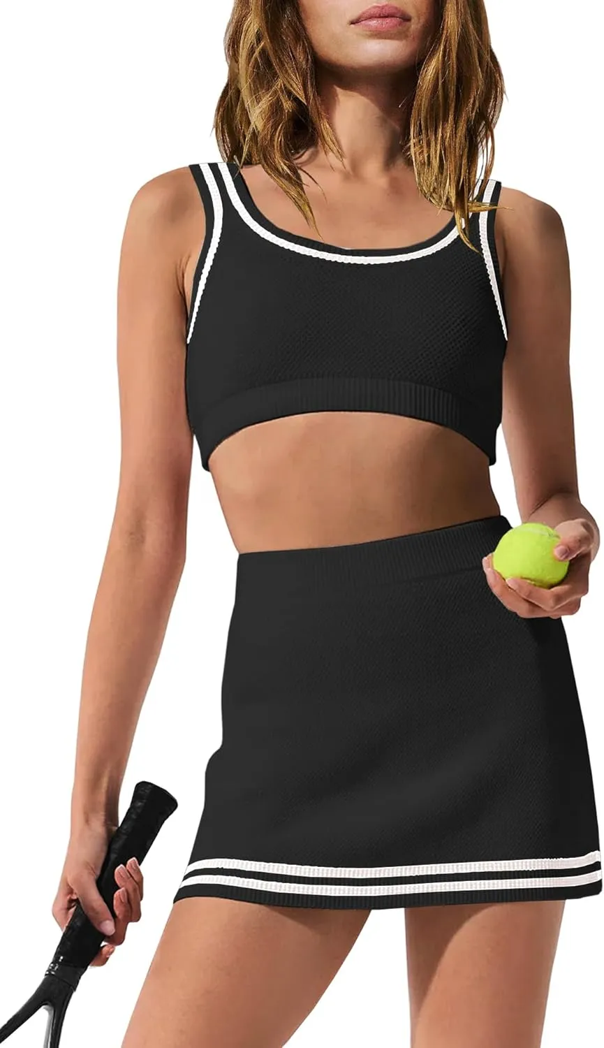Nirovien Womens 2 Piece Workout Sets Tennis Skort Sets Matching Gym Clothes Tank Top and Athletic Skorts