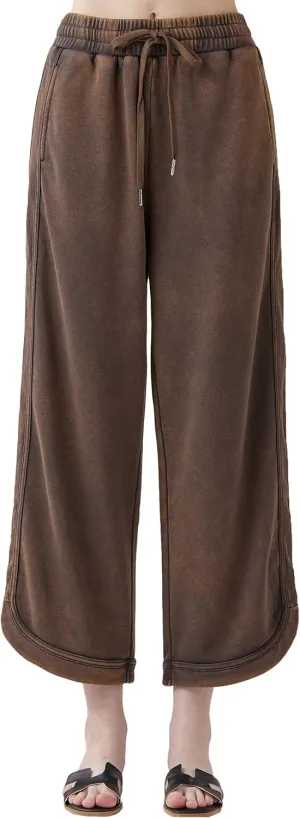noflik Women's Skin-Friendly Cotton Elastic High Waisted Drawstring Wide Leg Fray Hem Sweatpants