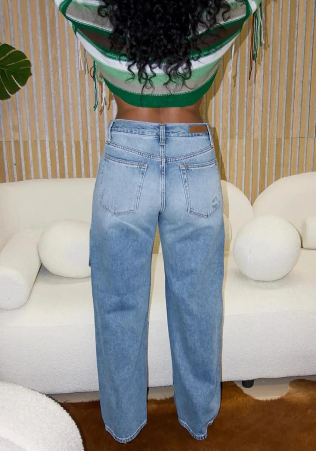 NRTHYE Women Cargo Jeans High Waisted Straight Wide Leg Jeans Pants Button Detachable Denim Cargo Trousers
