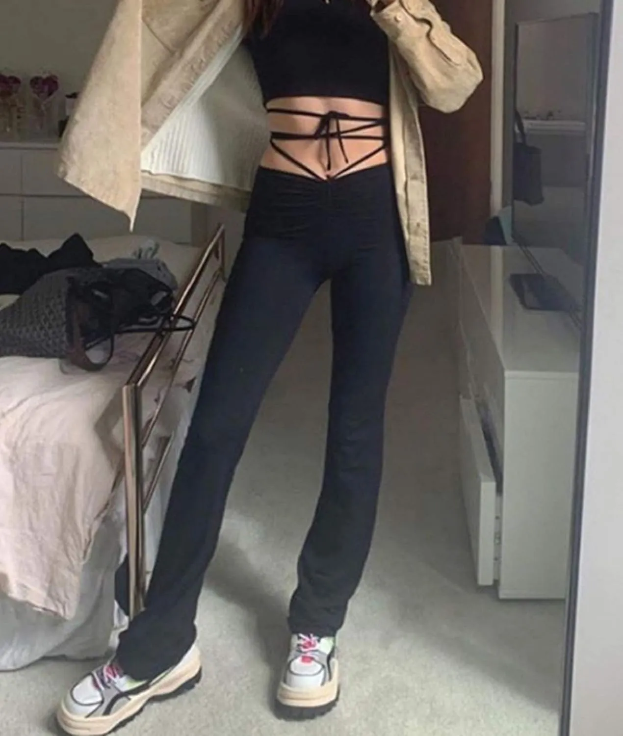 NUFIWI Sexy Women Drawstring Pants High Waist Ruched Bandage Sweatpants Solid Color Elastic Trousers Fashion Streetwear