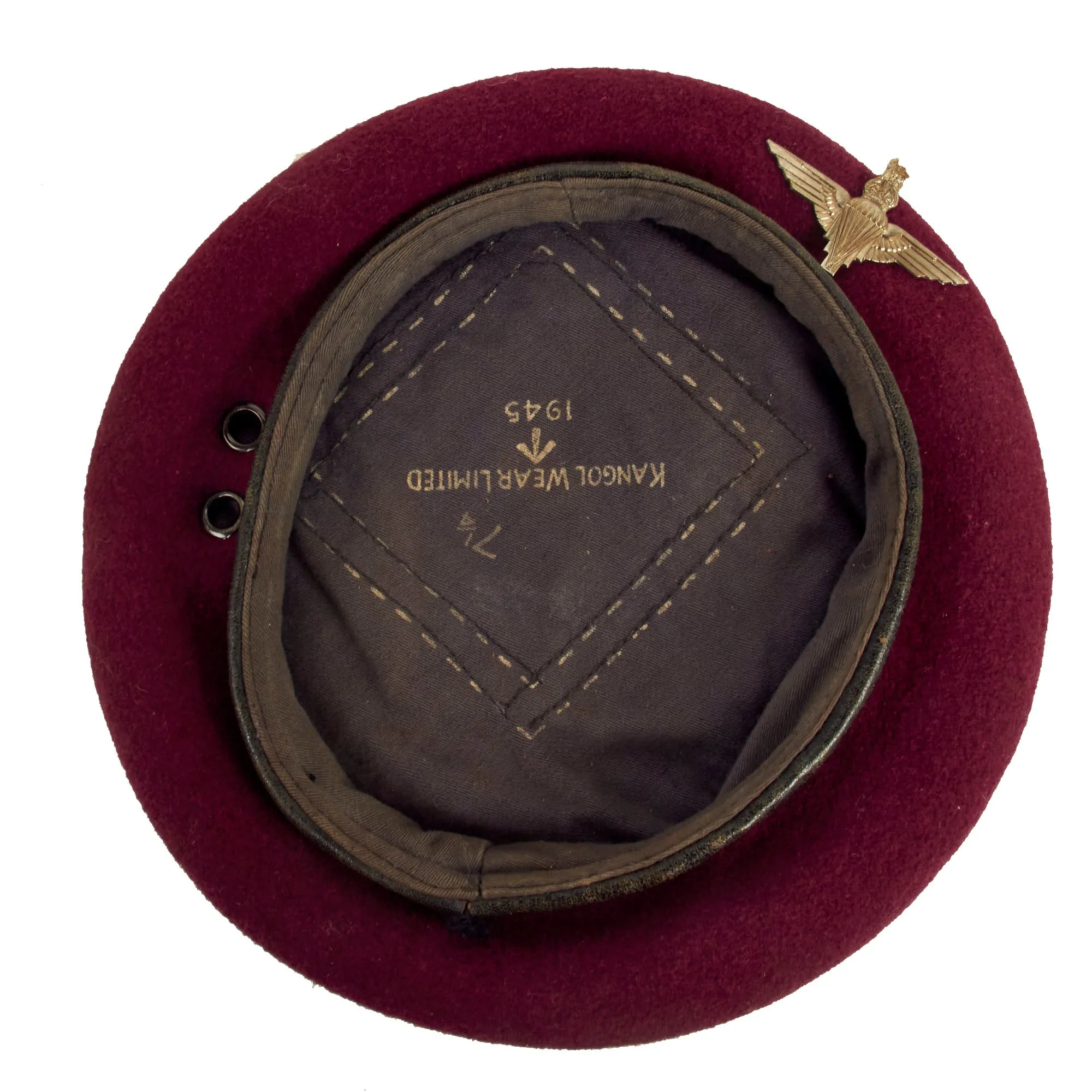 Original British WWII Parachute Regiment Maroon Beret by Kangol With Badge - Size 7 ¼, Dated 1945