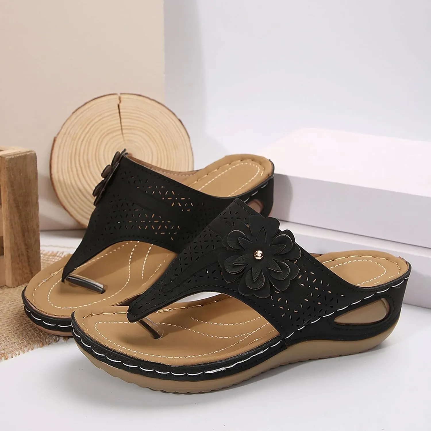 Orthopedic Sandals for Women Arch Support Walking Sandals Dressy Summer Wedge Sandals Flip Flops Casual Boho Slip on Shoes Comfortable Outdoor Shoes