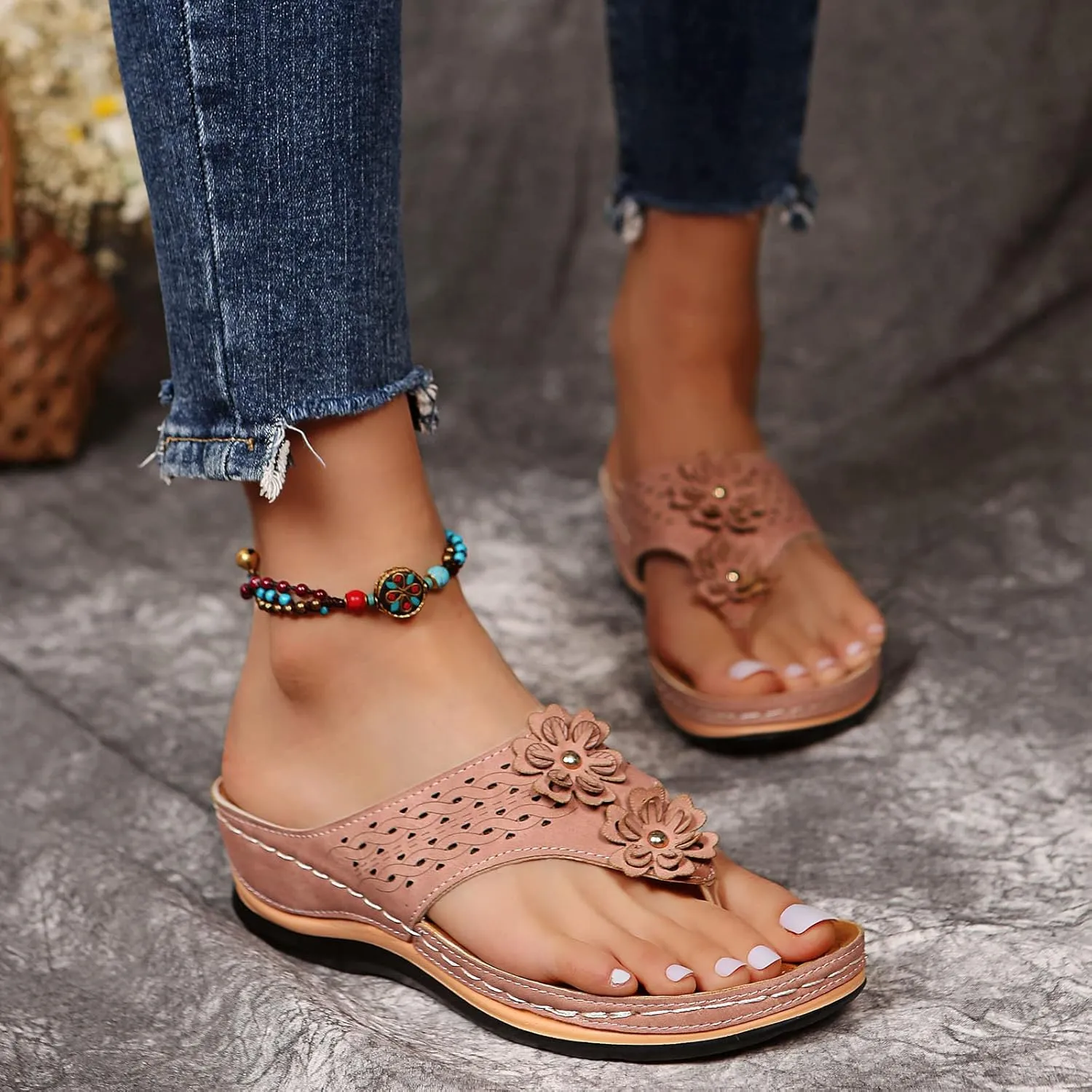 Orthopedic Sandals for Women Dressy Summer Wide Width Comfortable Walking Sandals with Arch Support Orthotic Slides Shoes