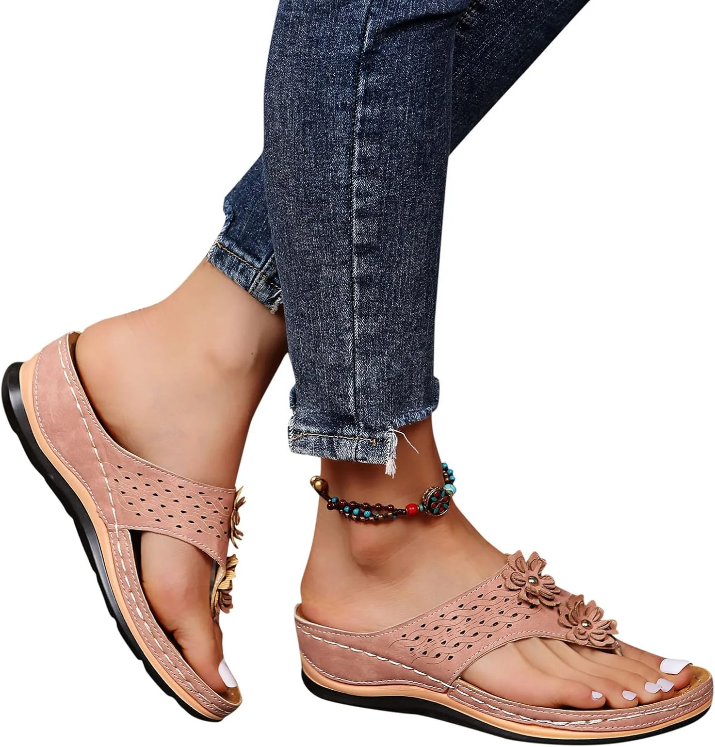 Orthopedic Sandals for Women Dressy Summer Wide Width Comfortable Walking Sandals with Arch Support Orthotic Slides Shoes