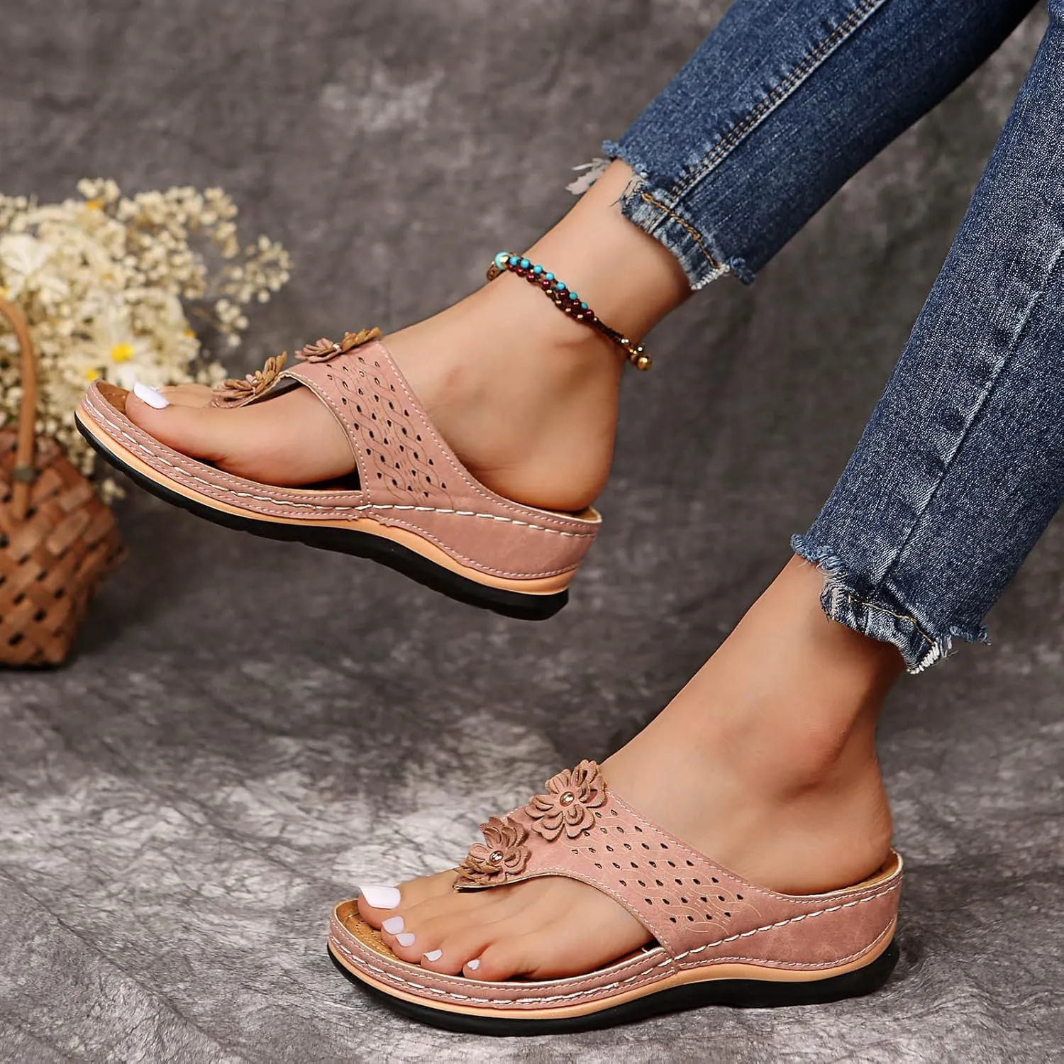 Orthopedic Sandals for Women Dressy Summer Wide Width Comfortable Walking Sandals with Arch Support Orthotic Slides Shoes