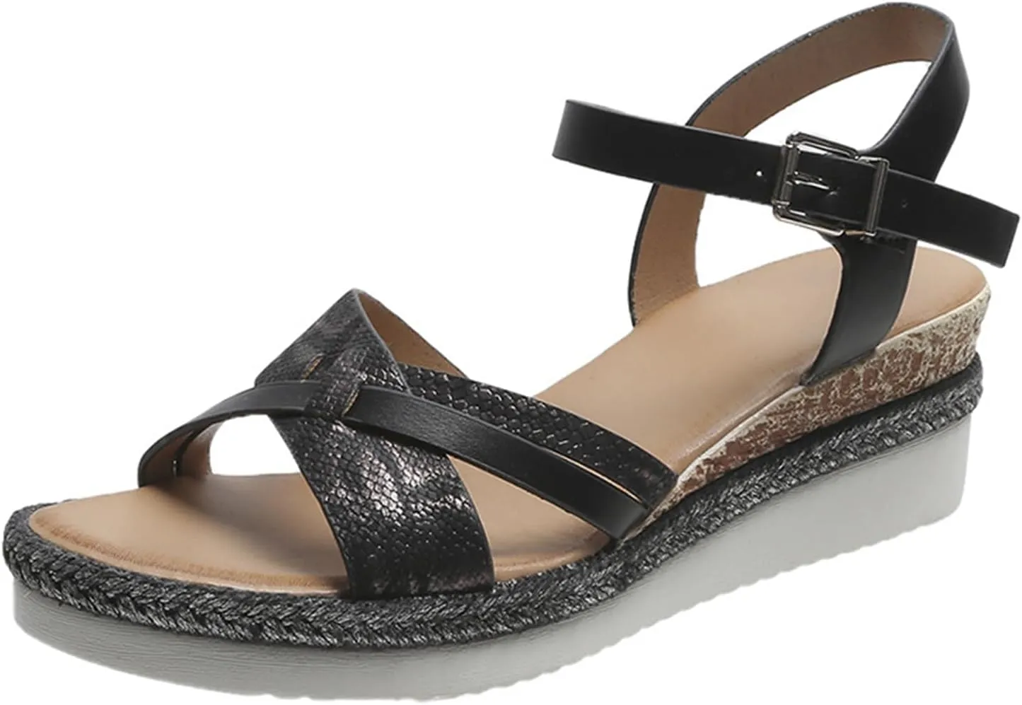 Orthopedic Sandals for Women Summer Platform Wedge Sandals Open Toe Cross Strap Espadrilles Sandal, Ankle Strap Slip on Dress Shoes Beach Boho Comfortable Outdoor Shoes