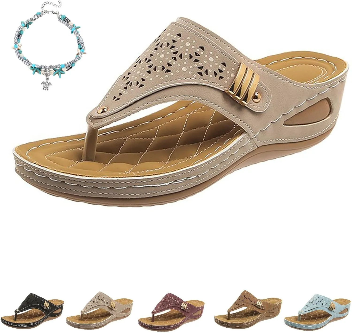 Orthopedic Sandals for Women Wide Width Arch Support Wedge Sandals Comfort Walking Sandals Beach Summer Flip Flops