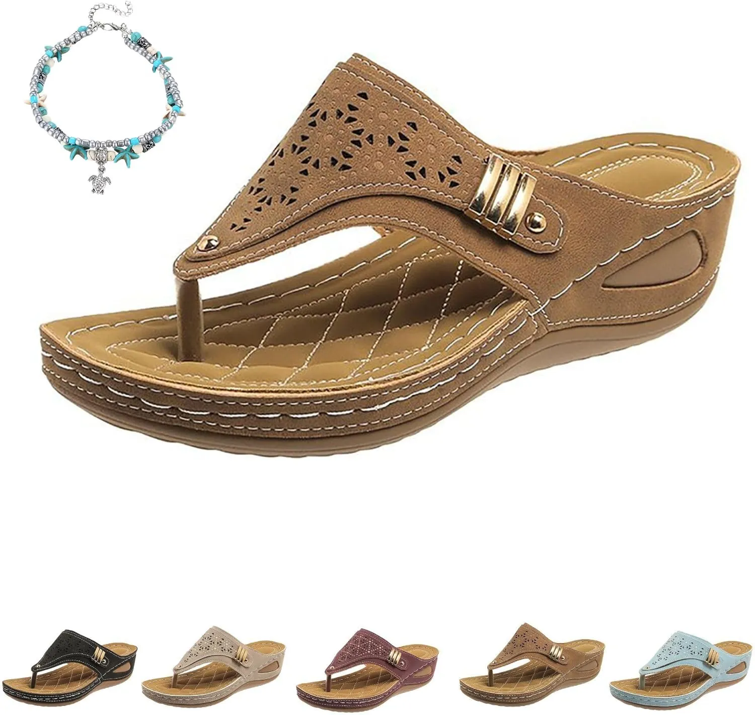 Orthopedic Sandals for Women Wide Width Arch Support Wedge Sandals Comfort Walking Sandals Beach Summer Flip Flops