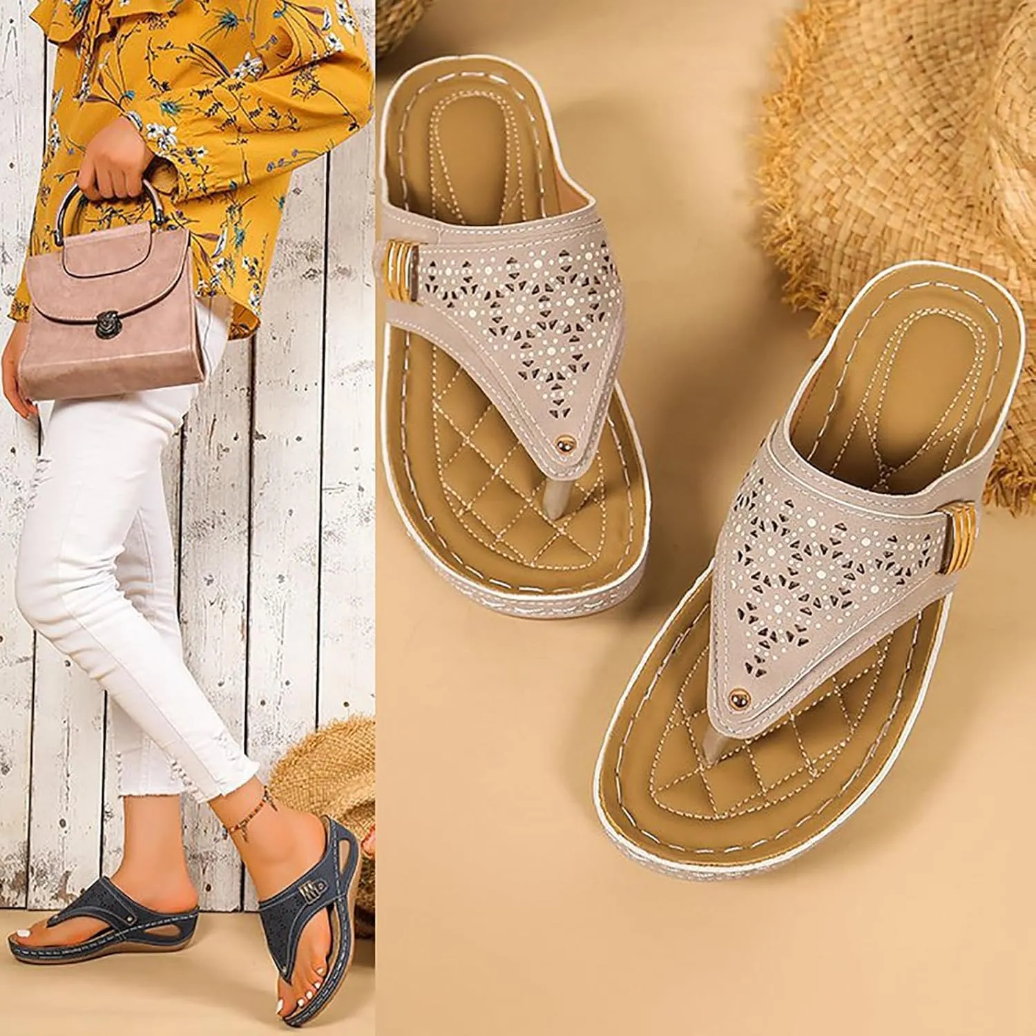 Orthopedic Sandals for Women Wide Width Arch Support Wedge Sandals Comfort Walking Sandals Beach Summer Flip Flops