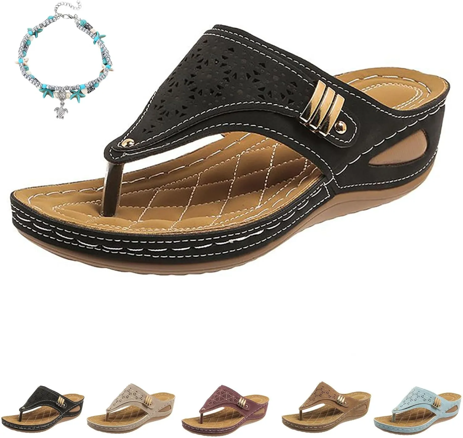 Orthopedic Sandals for Women Wide Width Arch Support Wedge Sandals Comfort Walking Sandals Beach Summer Flip Flops