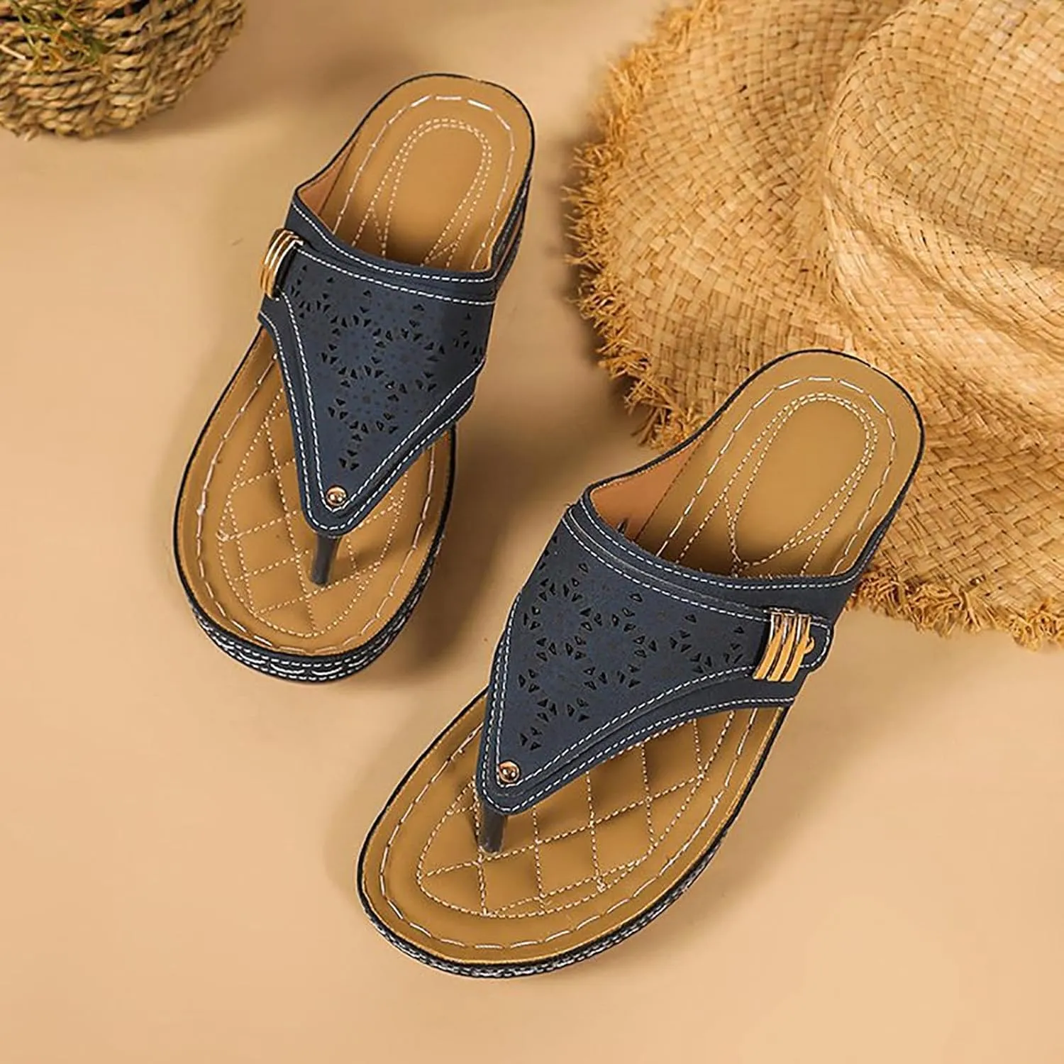 Orthopedic Sandals for Women Wide Width Arch Support Wedge Sandals Comfort Walking Sandals Beach Summer Flip Flops