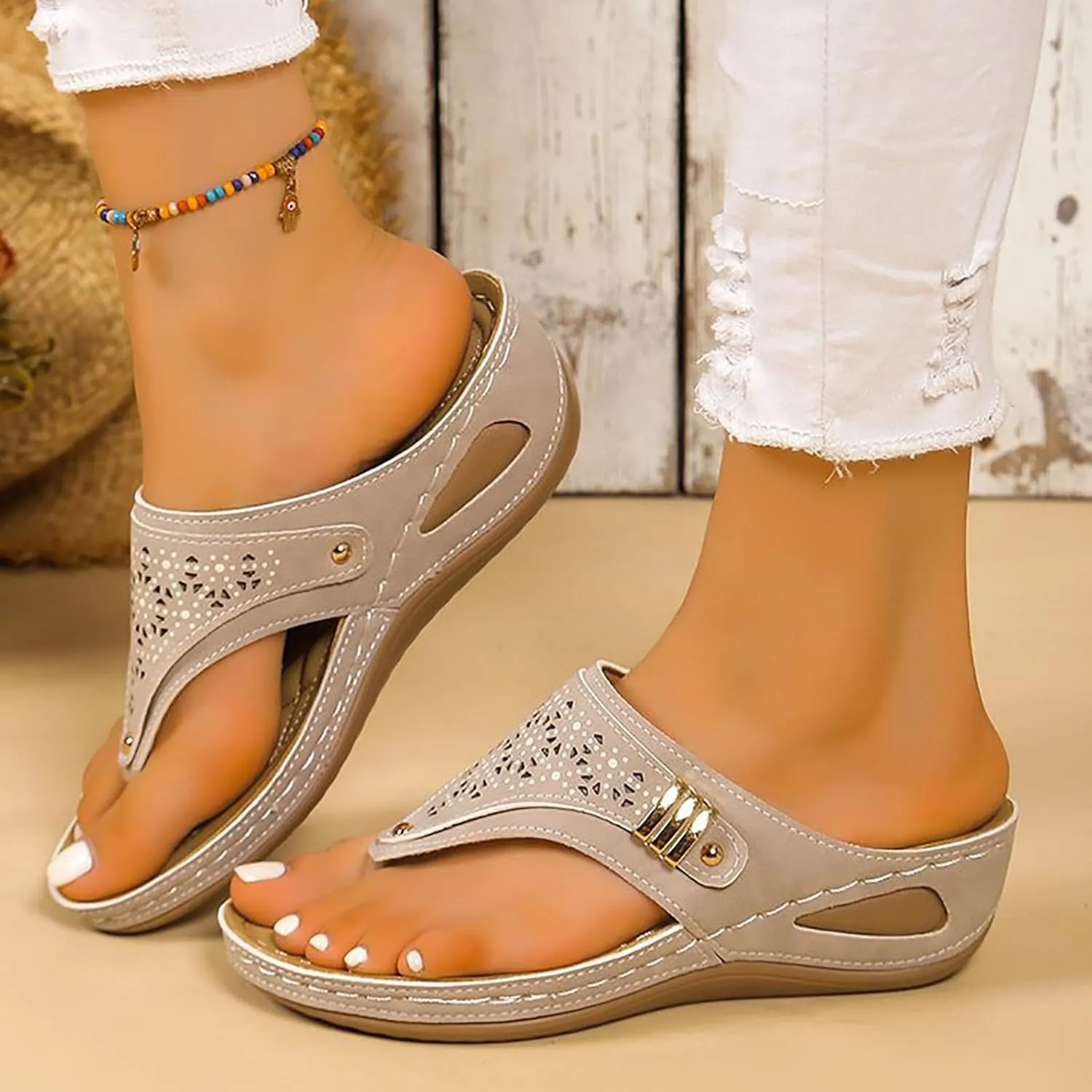 Orthopedic Sandals for Women Wide Width Arch Support Wedge Sandals Comfort Walking Sandals Beach Summer Flip Flops