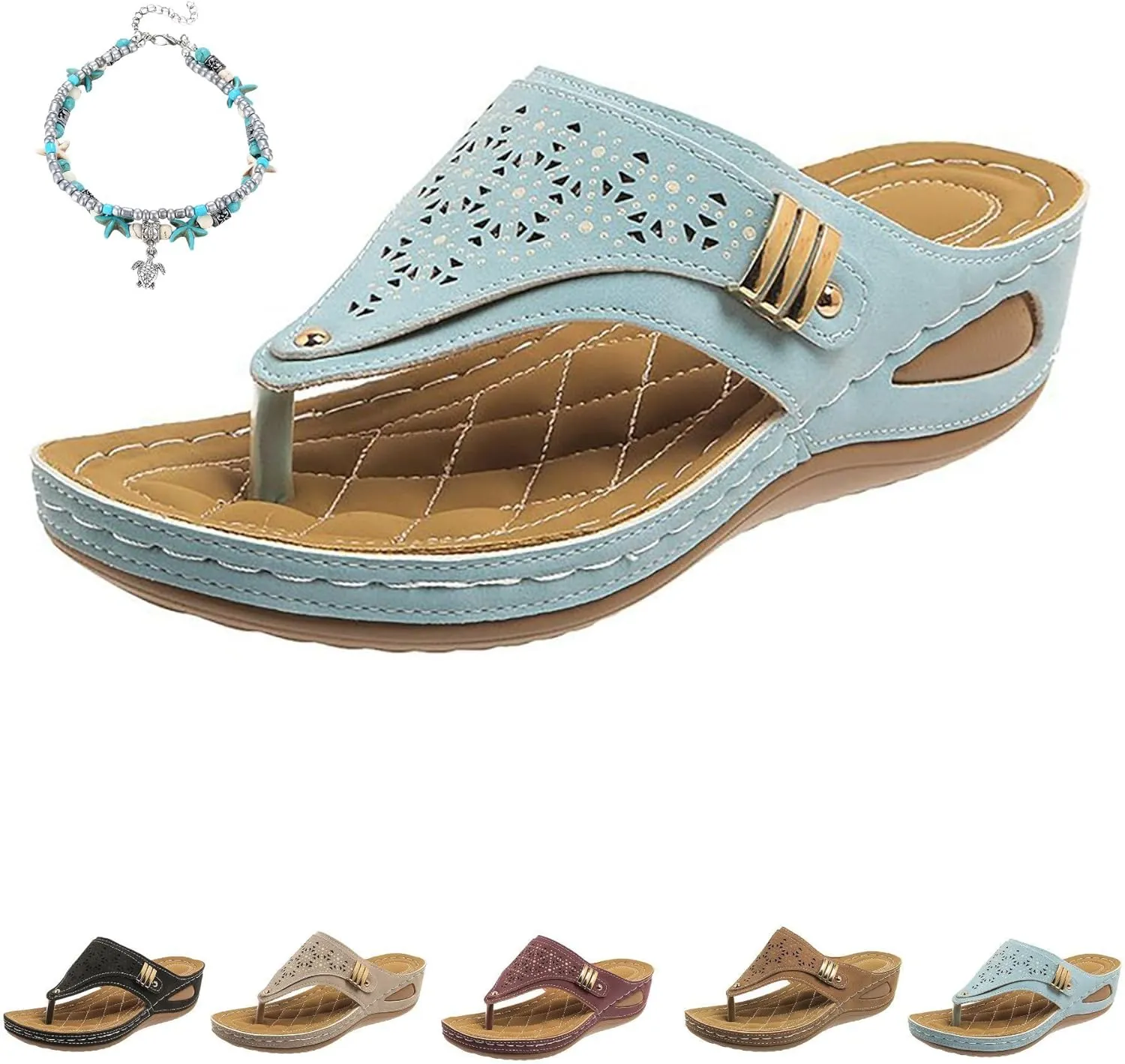 Orthopedic Sandals for Women Wide Width Arch Support Wedge Sandals Comfort Walking Sandals Beach Summer Flip Flops