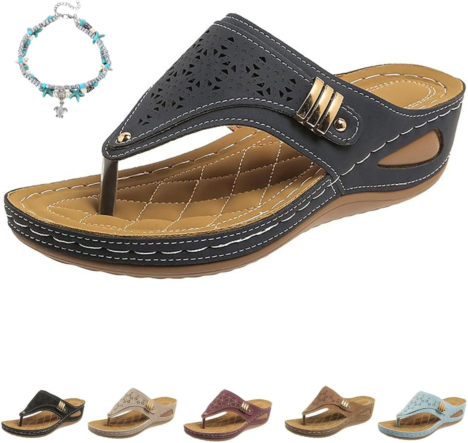 Orthopedic Sandals for Women Wide Width Arch Support Wedge Sandals Comfort Walking Sandals Beach Summer Flip Flops