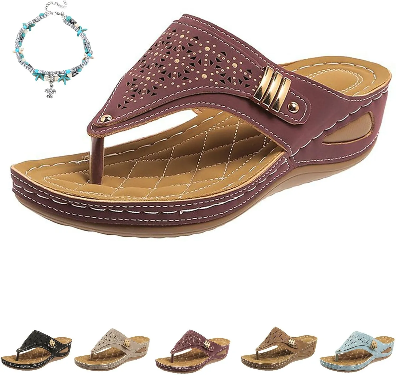 Orthopedic Sandals for Women Wide Width Arch Support Wedge Sandals Comfort Walking Sandals Beach Summer Flip Flops
