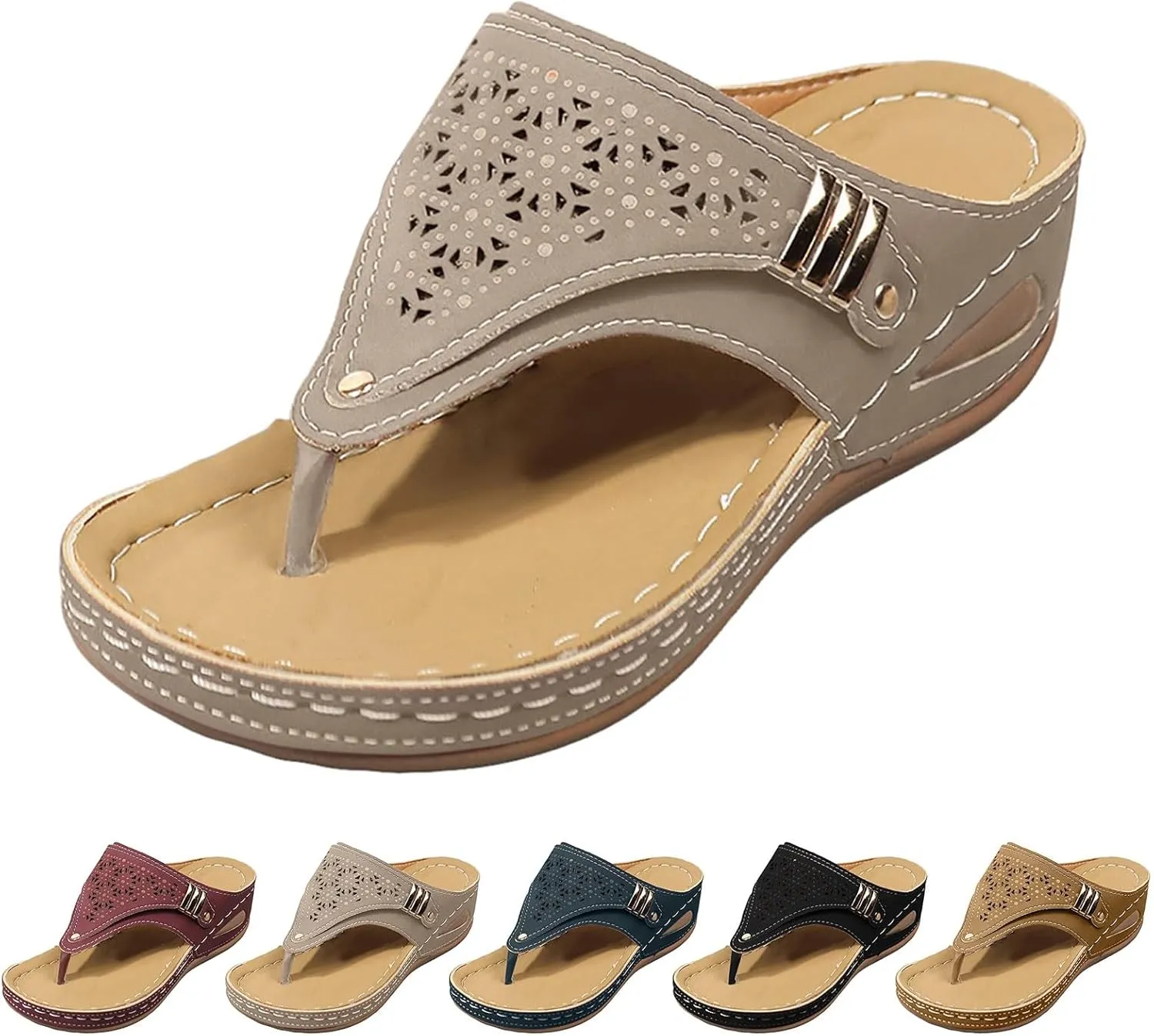 Orthopedic Sandals for Women, Women Summer Comfortable Sandals Arch Support Wedge Sandals 2025 Beach Vacation Flip Flops