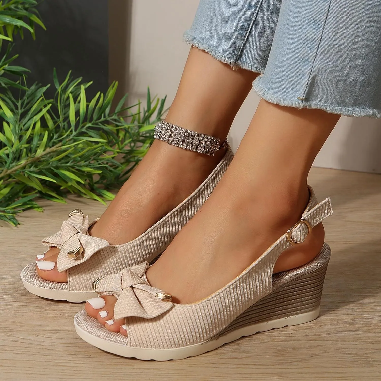 Orthopedic Sandals for Women,Women Walking Slippers with Arch Support Wedge Sandals Summer Dressy Open Toe Ankle Strap Platform Beach Casual Slip on Sandals Beach Dress Comfortable Shoes