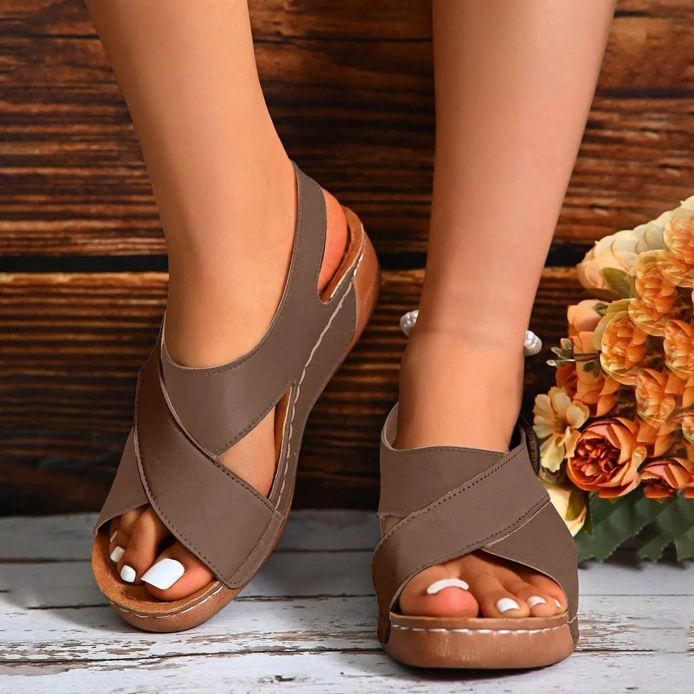 Orthopedic Walking Plantar Fasciitis Slides Sandals for Women Comfort Wedge Sandals Slip On Summer Vacation Sandals