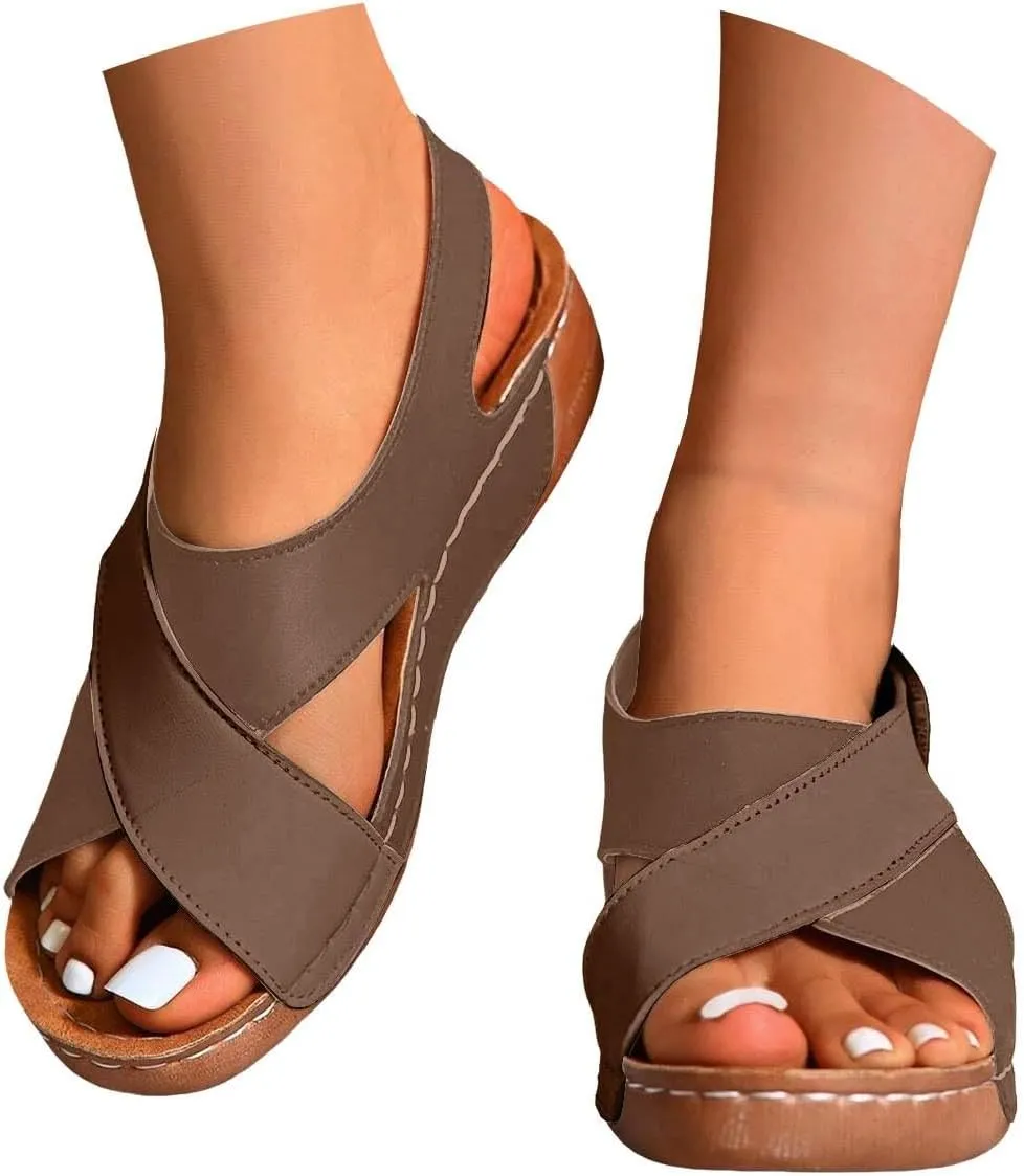 Orthopedic Walking Plantar Fasciitis Slides Sandals for Women Comfort Wedge Sandals Slip On Summer Vacation Sandals