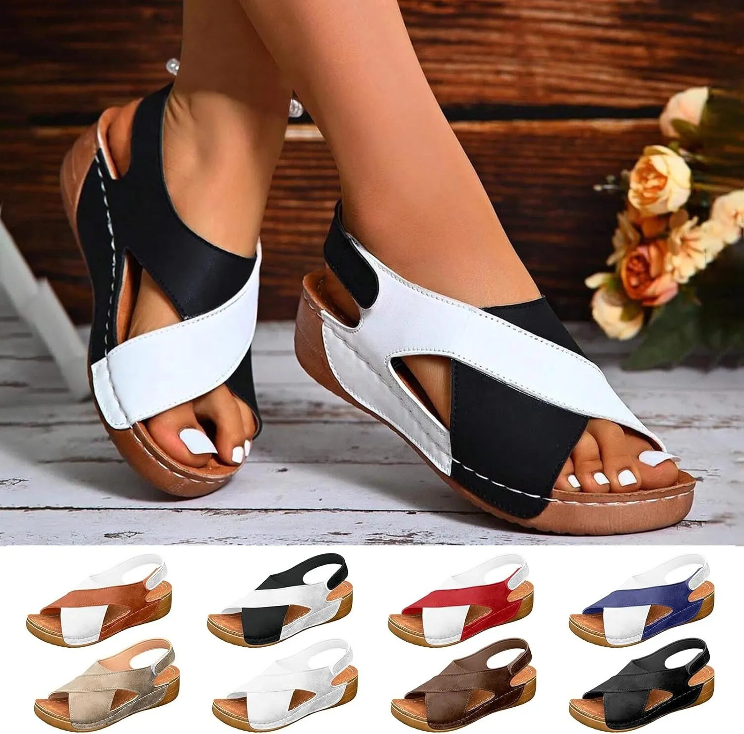 Orthopedic Walking Plantar Fasciitis Slides Sandals for Women Comfort Wedge Sandals Slip On Summer Vacation Sandals