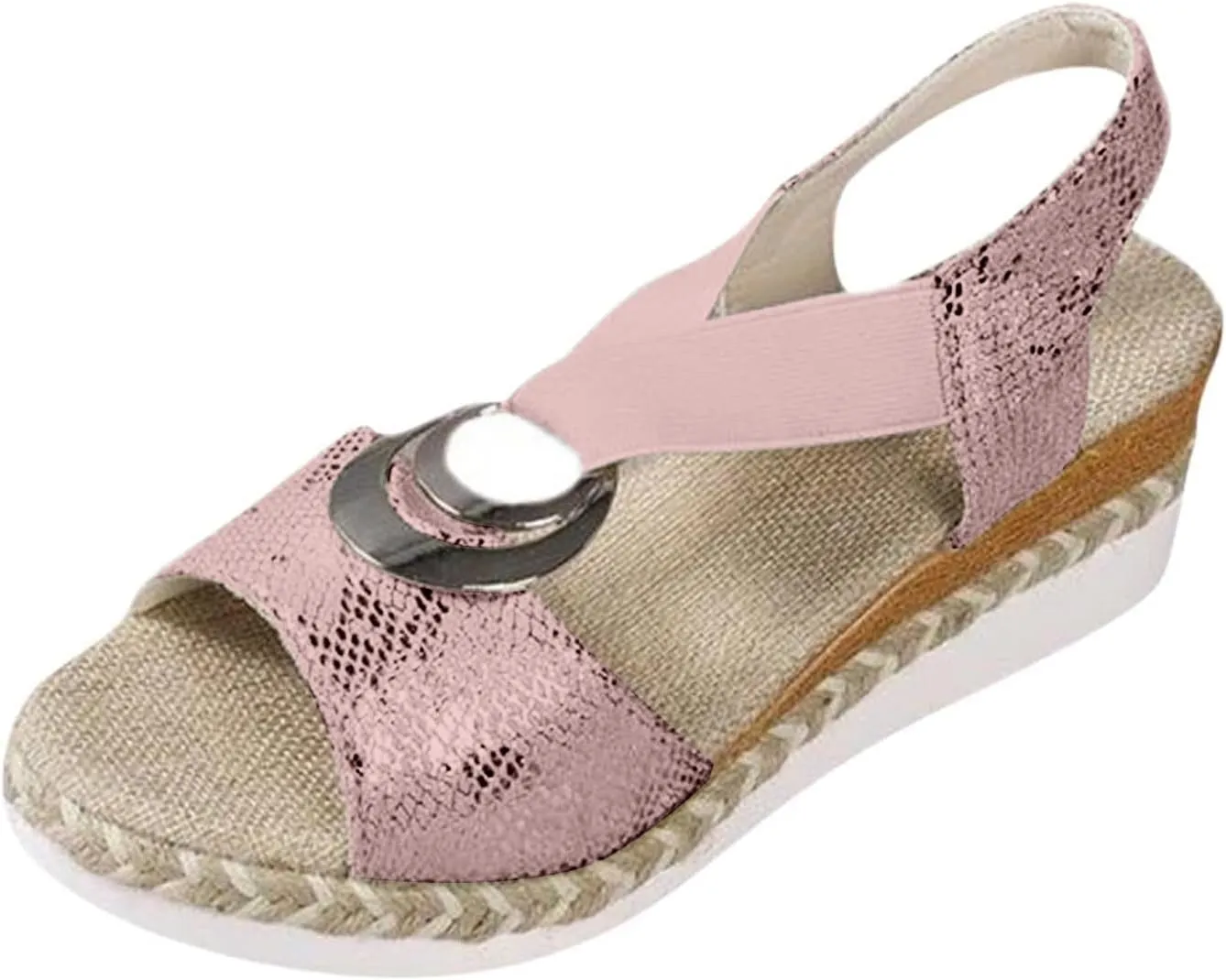 Orthopedic Wedge Sandals for Women Fashion Bohemian Leather Sandals Flat Open Toe Ankle Strap Espadrilles Walking Shoes Summer Lightweight Solid Color Outdoor Shoes Breathable Card Wedge Sneaker