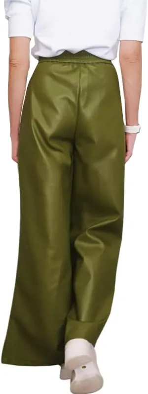 oshoplive Women's Faux Leather Pants PU High Waist Wide Leg Pants with Pockets Pleated Going Out Flare Trousers