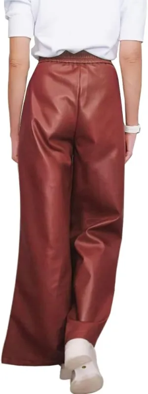 oshoplive Women's Faux Leather Pants PU High Waist Wide Leg Pants with Pockets Pleated Going Out Flare Trousers