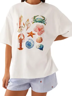 Oversized Graphic Tshirts for Women Teens Vintage Flower Tee Shirt Cute Loose Baggy Aesthetic Coast Beach Clothes