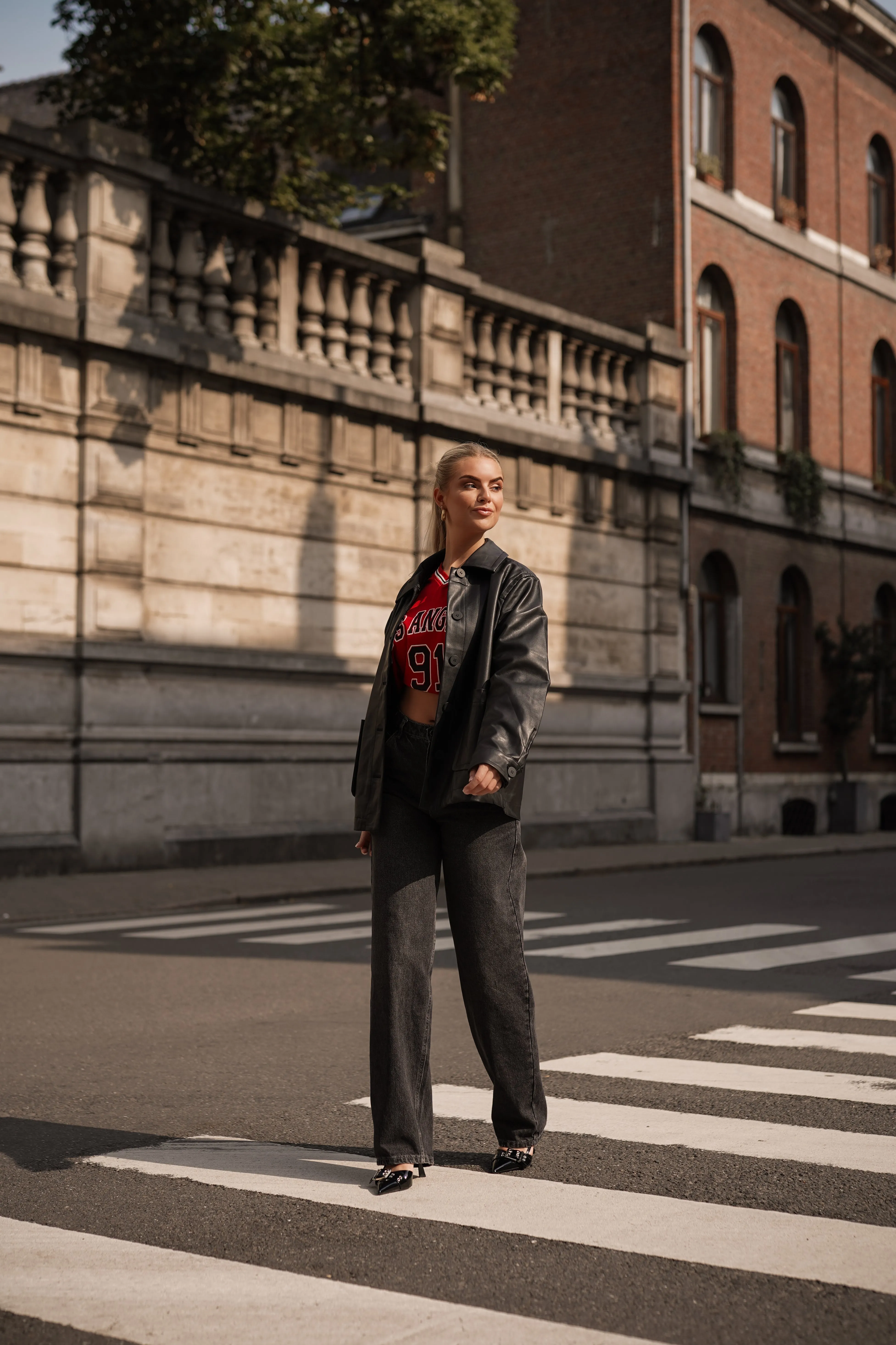 Oversized leatherlook jacket zwart - Faya