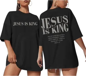 Oversized Tshirts for Women Christian Jesus is King Shirt Faith Religious Sayings Tees Loose Casual Bible Verse Tops