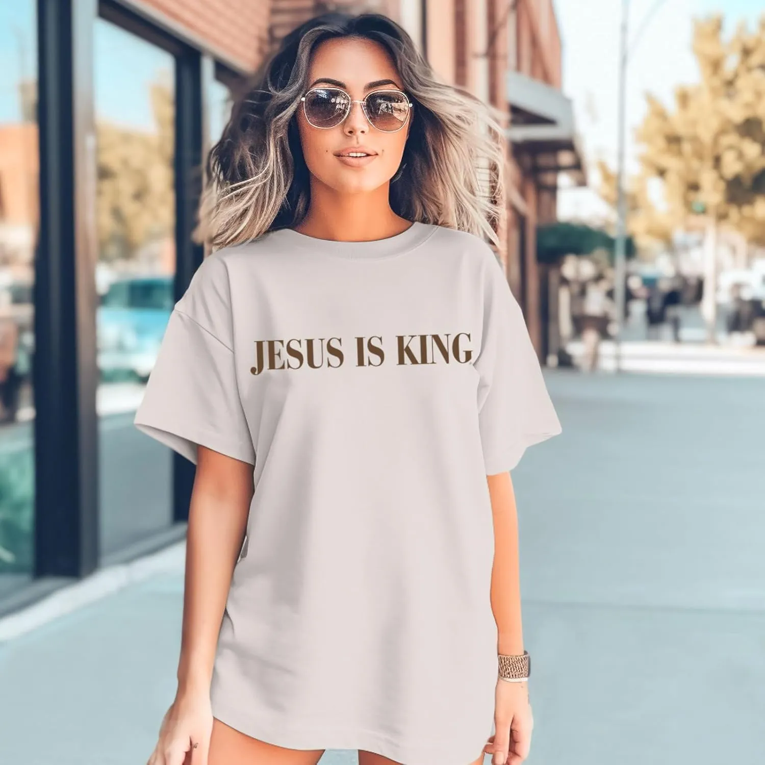 Oversized Tshirts for Women Christian Jesus is King Shirt Faith Religious Sayings Tees Loose Casual Bible Verse Tops