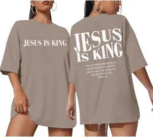 Oversized Tshirts for Women Christian Jesus is King Shirt Faith Religious Sayings Tees Loose Casual Bible Verse Tops