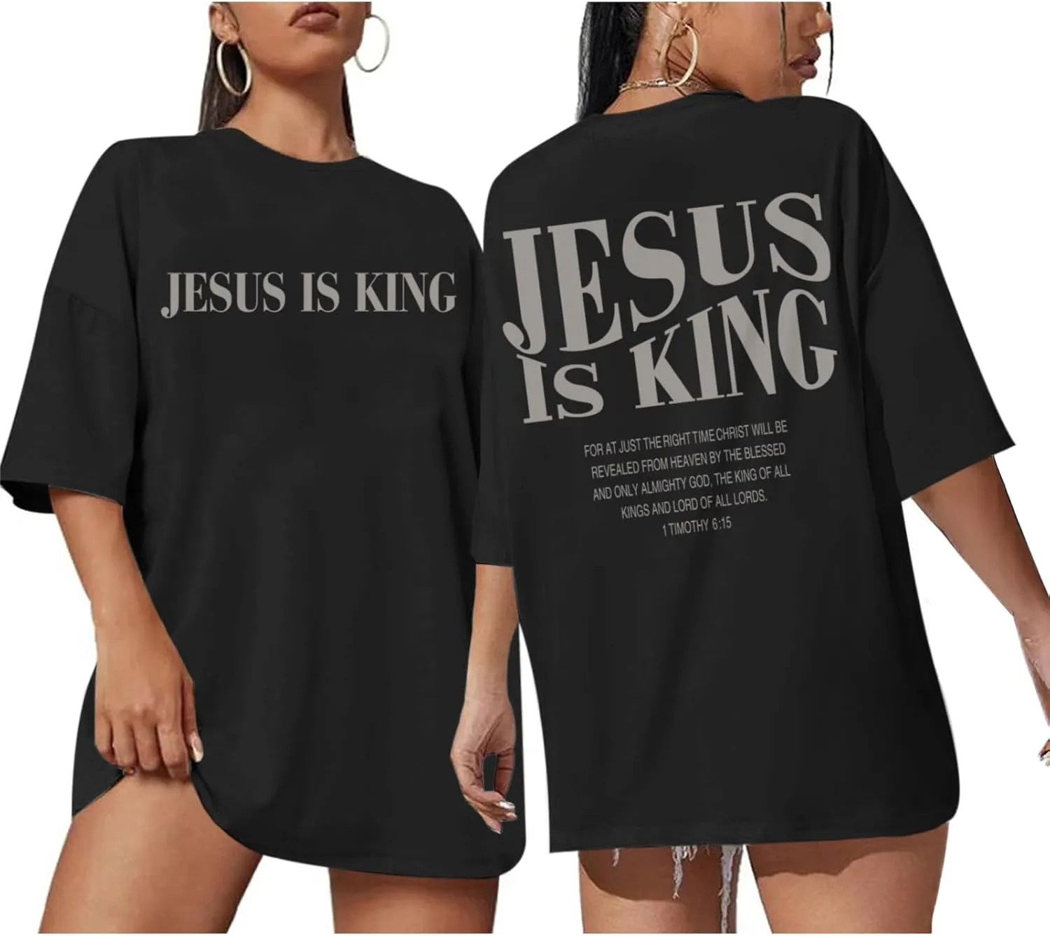 Oversized Tshirts for Women Christian Jesus is King Shirt Faith Religious Sayings Tees Loose Casual Bible Verse Tops