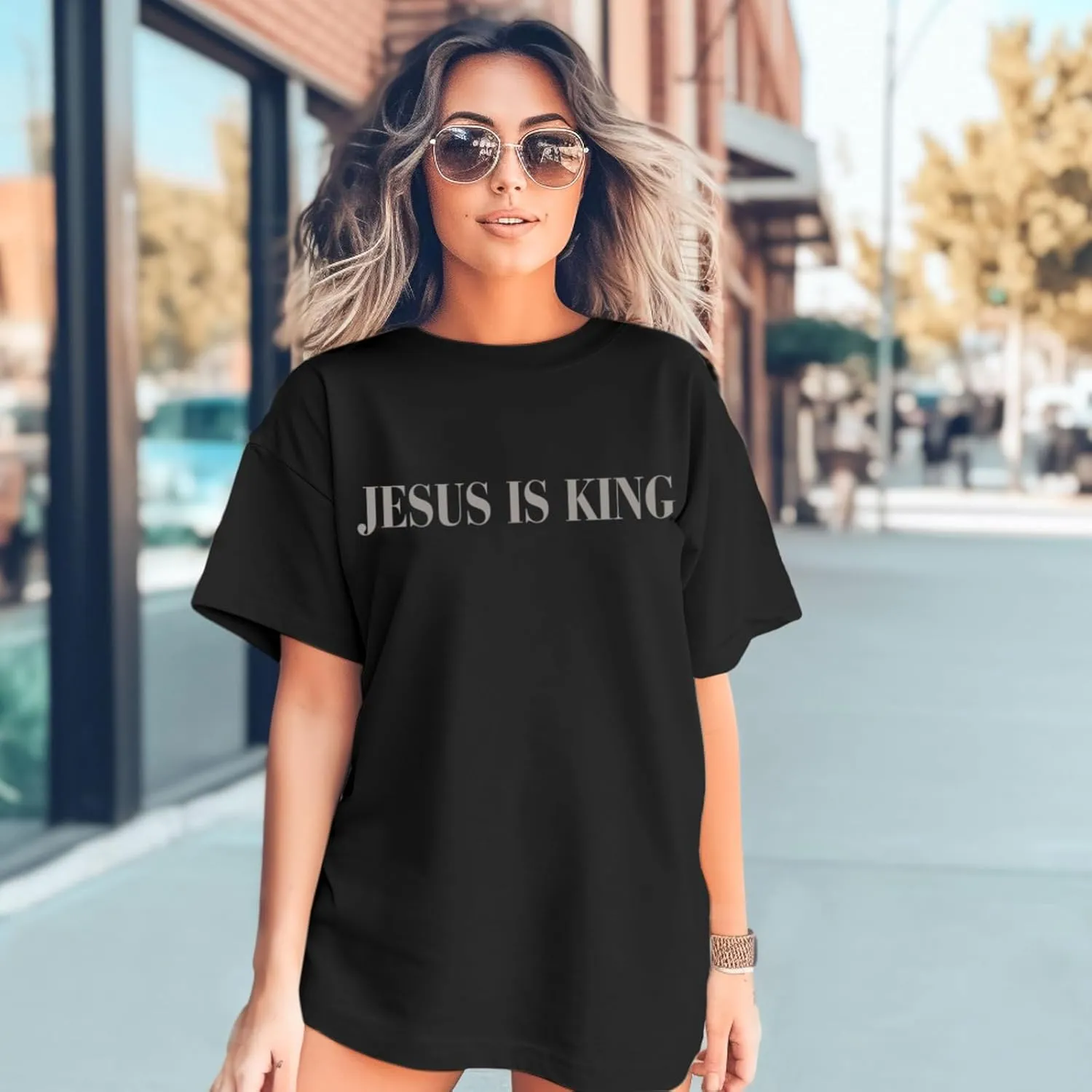 Oversized Tshirts for Women Christian Jesus is King Shirt Faith Religious Sayings Tees Loose Casual Bible Verse Tops
