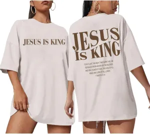 Oversized Tshirts for Women Christian Jesus is King Shirt Faith Religious Sayings Tees Loose Casual Bible Verse Tops