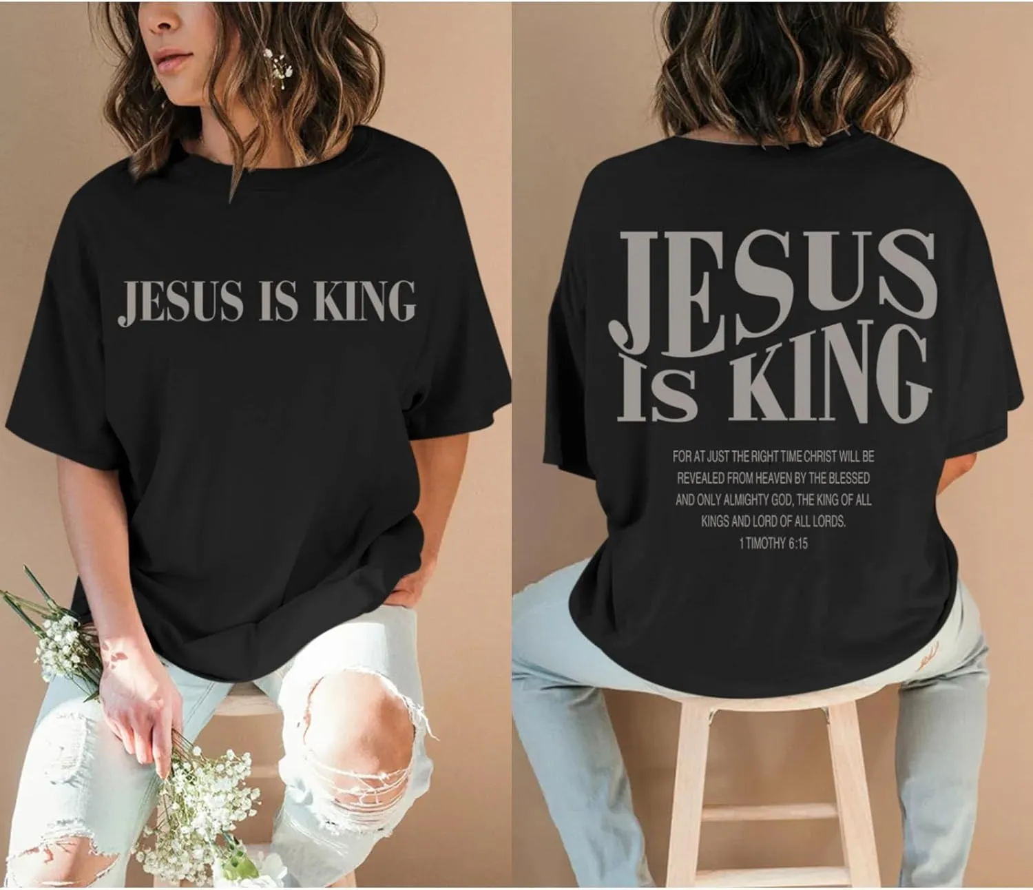 Oversized Tshirts for Women Christian Jesus is King Shirt Faith Religious Sayings Tees Loose Casual Bible Verse Tops