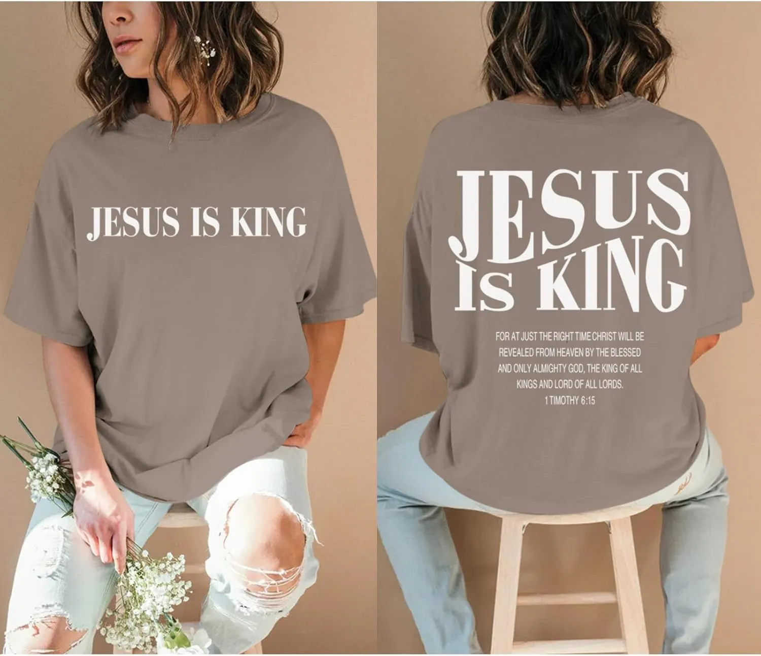 Oversized Tshirts for Women Christian Jesus is King Shirt Faith Religious Sayings Tees Loose Casual Bible Verse Tops