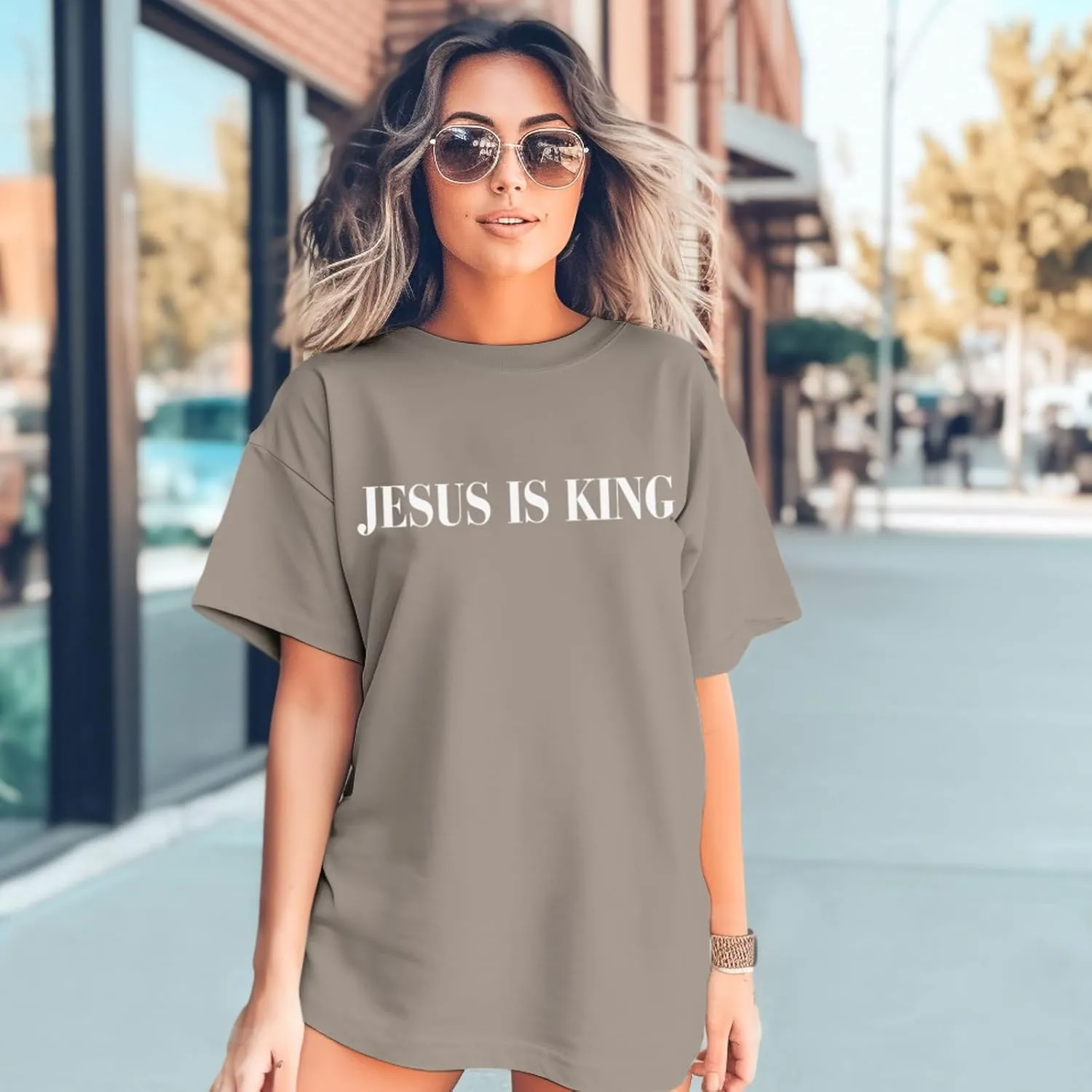 Oversized Tshirts for Women Christian Jesus is King Shirt Faith Religious Sayings Tees Loose Casual Bible Verse Tops